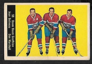1960 - 61 Parkhurst Nhl Hockey: 59 Jean Beliveau,  Geoffrion,  Marshall,  Montreal