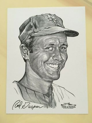 Rod Gaspar - 1969 Ny Mets Daily News Stark Drawing - Extremely Rare