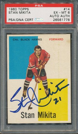 1960/61 Topps 14 Stan Mikita Psa/dna Certified Authentic Signed 1778