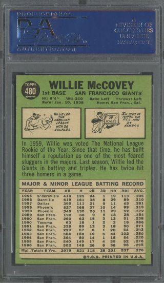 1967 Topps 480 Willie McCovey San Francisco Giants HOF PSA 8 NM - MT 2