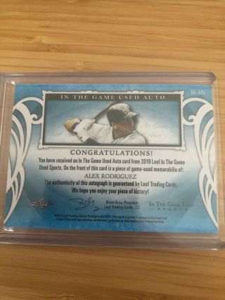 2019 Leaf In The Game Auto Alex Rodriguez Yankees Jersey 4/25 2