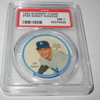 1962 Shirriff Canadian Baseball Coin 109 Sandy Koufax La Dodgers Salada Psa 7