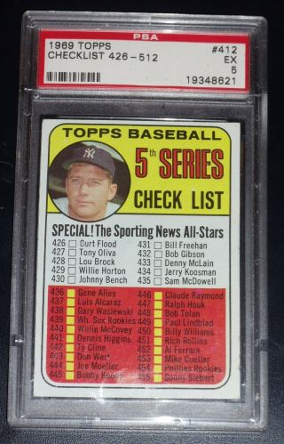1969 Topps Mickey Mantle Checklist Psa 5 Ex 412 Card Check Out Others