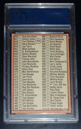 1969 Topps Mickey Mantle Checklist PSA 5 EX 412 Card Check out Others 2