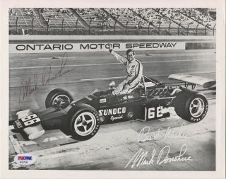 Indianapolis 500 Winner Mark Donohue Signed Ontario 1972 Indy Race Photo Psa/dna
