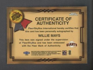 1999 Fleer Sports Illustrated Willie Mays San Francisco Giants HOF AUTO 2
