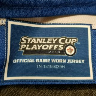 WINNIPEG JETS NHL 2018 - 19 SET 2 GAME WORN NAVY JERSEY TYLER MYERS 57 4