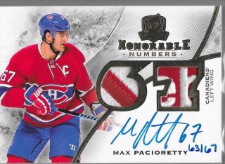 15/16 The Cup Honorable Numbers Auto Patch Max Pacioretty /67 Hn - Mp Canadiens