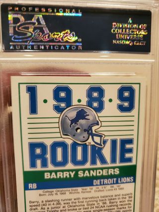 1989 Score 257 Barry Sanders Detroit Lions RC Rookie HOF PSA 8 NM - MT 4