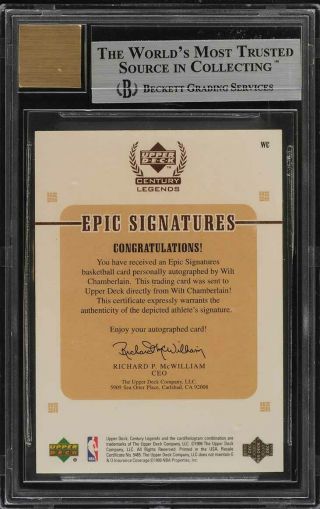 1999 UD Century Legends Epic Signatures Wilt Chamberlain AUTO /100 BGS 9 (PWCC) 2