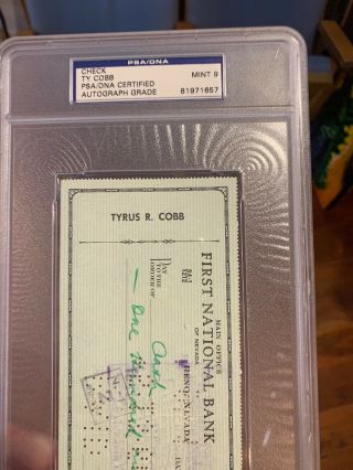 Ty Cobb AUTO autographed Check Document PSA/DNA 9 5/5/60 2