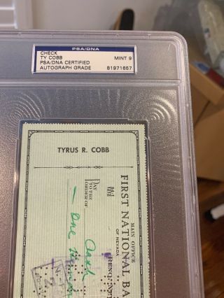 Ty Cobb AUTO autographed Check Document PSA/DNA 9 5/5/60 3