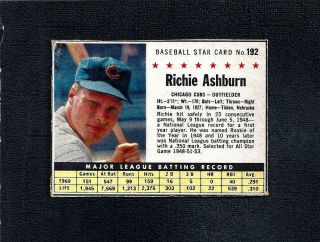 1961 Post Set Break 192 Richie Ashburn - - Box Cut - - Cubs - - Vg/ex/ex