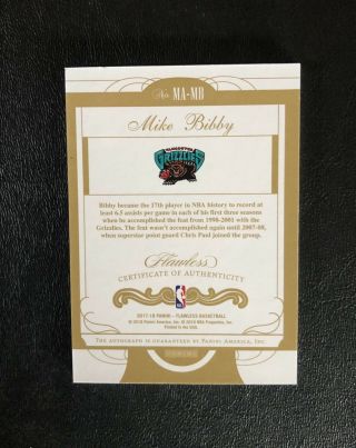MIKE BIBBY AUTO /15 2017 - 18 PANINI FLAWLESS MOMENTOUS ON CARD AUTOGRAPH RUBY SP 2