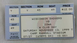 Cfb 1999 11/13 Iowa At Wisconsin Football Ticket Stub - Ron Dayne
