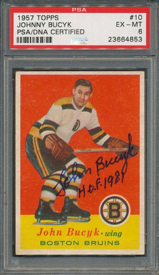 1957/58 Topps 10 Johnny Bucyk Psa/dna Certified Authentic Signed 4853