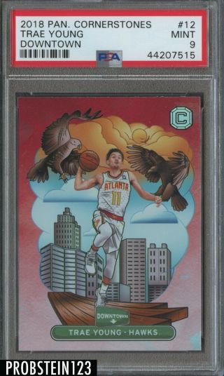2018 - 19 Panini Cornerstones Downtown 12 Trae Young Hawks Rc Rookie Psa 9