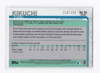Yusei Kikuchi 2019 Topps Chrome rookie Autograph Blue Refractor AUTO RC 028/150 2