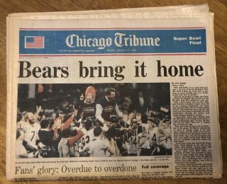 1985 Chicago Bears Bowl Xx Champions Tribune Newspaper January 27,  1986