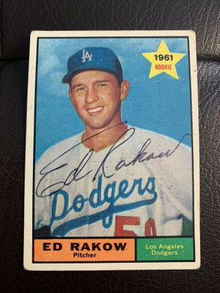 Ed Rakow Died 2000 Autographed 1961 Signed Baseball Card Los Angels Dodgers
