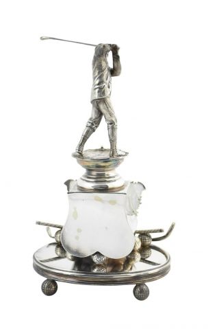 1880s British United Clock Company Golf Trophy w/ Silver Plated Base 2