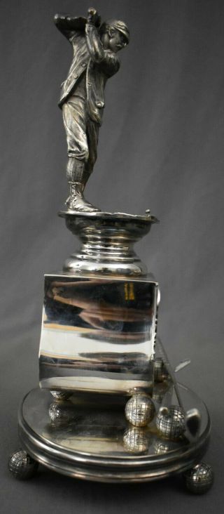 1880s British United Clock Company Golf Trophy w/ Silver Plated Base 4