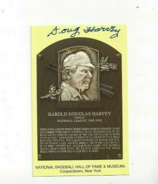 Doug Harvey Autographed Baseball Hall Of Fame Plaque Postcard Mlb Umpire