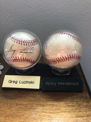 Greg Luzinski And Ricky Henderson Signed Autographed Onl Baseball