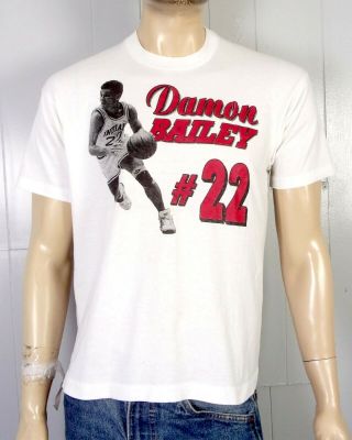vtg 80s 90s single stitch RARE Indiana Hoosiers Damon Bailey T - Shirt Pacers L 2