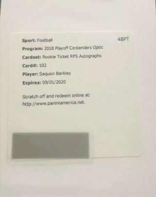 Saquon Barkley 2018 Playoff Contenders Optic Rookie Ticket Rps Autograph Sp Auto