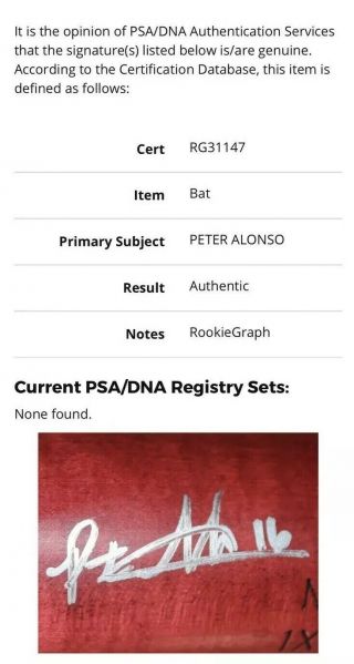 PETE ALONSO SIGNED PSA/DNA ROOKIE - GRAPH OLD FULL SIGNATURE LS M9 GAME MODEL BAT 12
