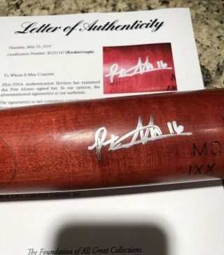 PETE ALONSO SIGNED PSA/DNA ROOKIE - GRAPH OLD FULL SIGNATURE LS M9 GAME MODEL BAT 8