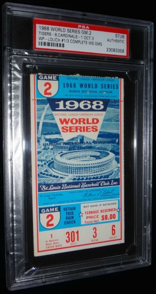 1968 World Series Game 2 Ticket Tigers Mickey Lolich Complete Game Win 1/3 Psa