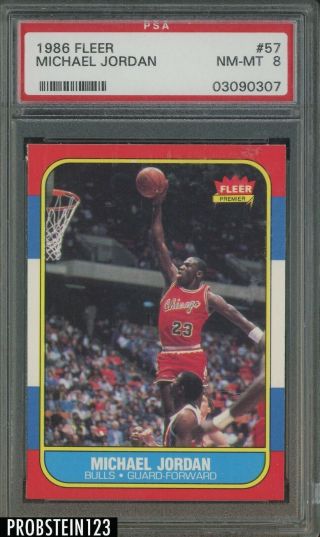 1986 Fleer 57 Michael Jordan Chicago Bulls Rc Rookie Hof Psa 8 " Hot Card "
