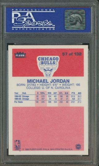 1986 Fleer 57 Michael Jordan Chicago Bulls RC Rookie HOF PSA 8 