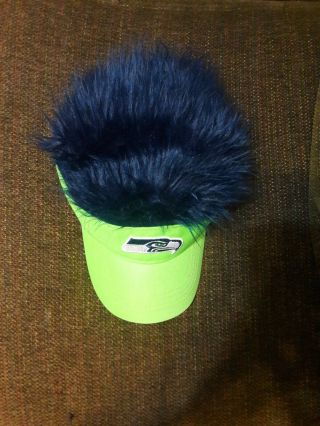 Seattle Seahawks Hat Visor Lime Green With Blue Hair Adult One Size Nfl
