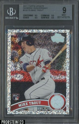 2011 Topps Update Diamond Anniversary Us175 Mike Trout Angels Rc Rookie Bgs 9