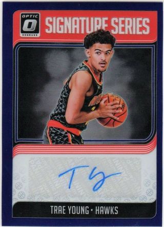 Trae Young 2018 - 19 Optic Signature Series Purple Refractor Auto Rc Ssp On Fire