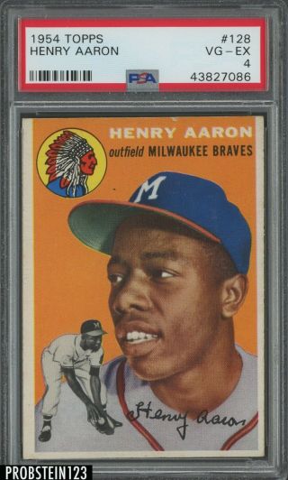 1954 Topps 128 Henry Hank Aaron Milwaukee Braves Rc Rookie Hof Psa 4 Vg - Ex