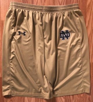 Notre Dame Football Team Issued Under Armour Shorts Gold Xl 23