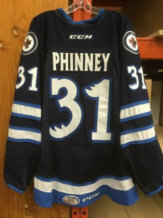 Manitoba Moose Ahl Game Worn Navy Jersey Colton Phinney 31