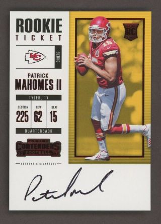 2017 Contenders Rookie Ticket Red Foil Patrick Mahomes Chiefs Rc Auto