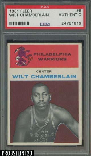 1961 Fleer Basketball 8 Wilt Chamberlain Rc Rookie Hof Psa " No Creases "
