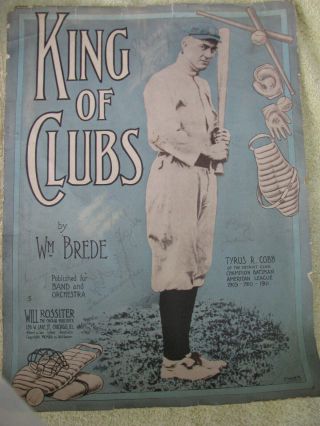 Rare 1911 Ty Cobb Detroit Tigers " King Of Clubs " Baseball Sheet Music As_is