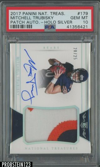 2017 National Treasures Mitchell Trubisky Rc Rookie 3 - Color Patch Auto Psa 10