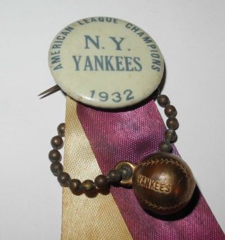 1932 Baseball Yankees World Series Babe Ruth Called Home Run Pin Charm Pinback