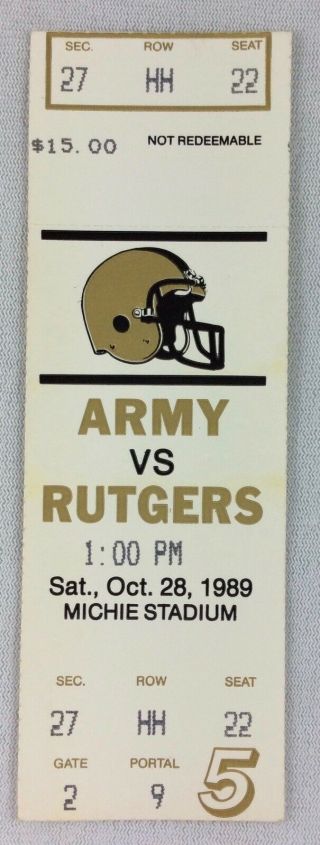 1989 10/28 Rutgers At Army Black Knights Football Full Ticket