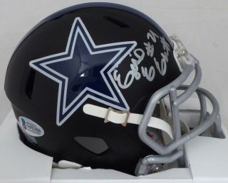 Ezekiel Elliott Autographed Cowboys Matte Black Speed Mini Helmet Beckett 151114