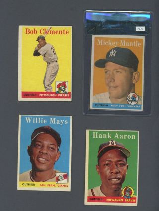 1958 Topps Baseball Complete Set (494) W/ Mantle Clemente Aaron Mays Koufax