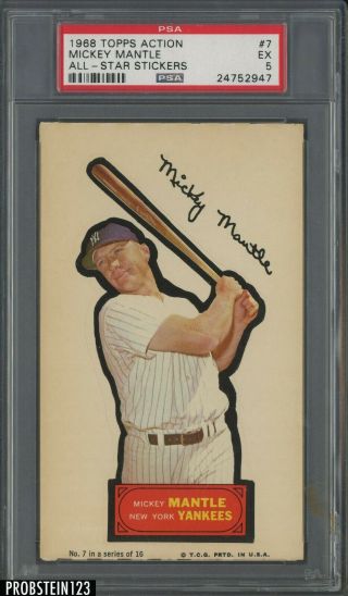 1968 Topps Action All - Star Stickers 7 Mickey Mantle Yankees Psa 5 Ex